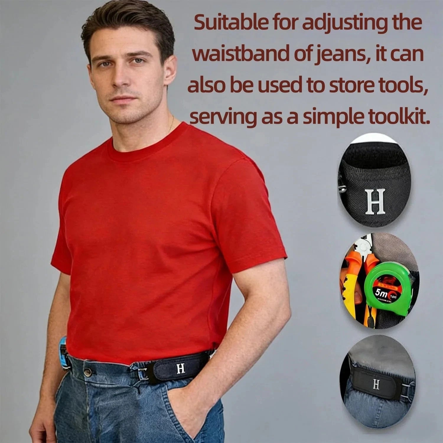 No-buckle comfort belt worn under dress shirt